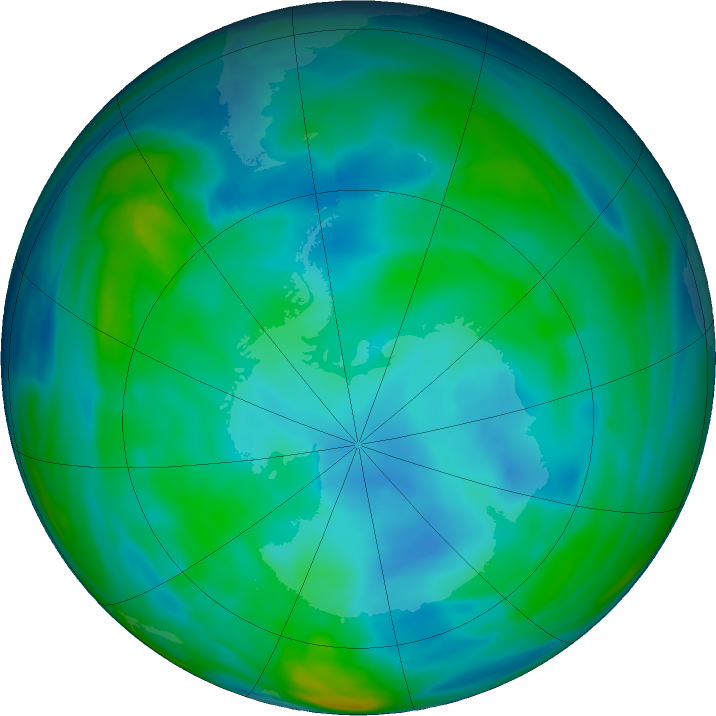 Antarctic ozone map for 07 June 2021